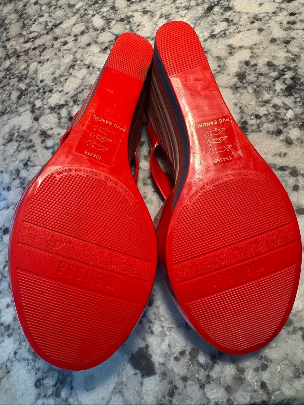 Melissa Red PVC Strappy Wedge Sandals with Striped Platform - Picture 6 of 9